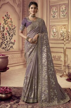 Purple Fancy Silk Wedding Party Wear Saree