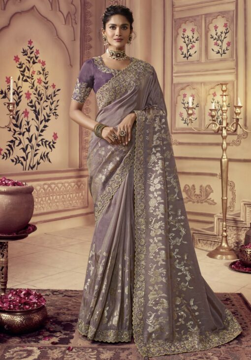 Purple Fancy Silk Wedding Party Wear Saree