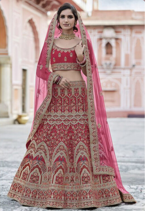 Pink Velvet Bridal Lehenga Choli