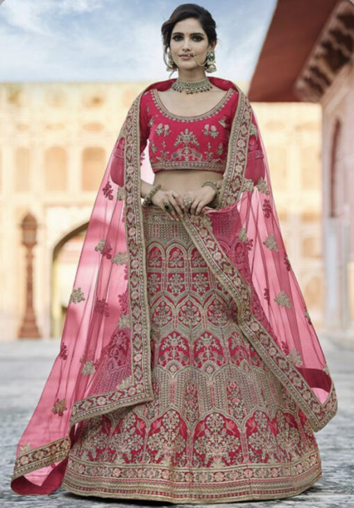 Pink Velvet Bridal Lehenga Choli