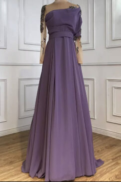 Purple Sheer Back Luxury A-Line Evening Dress