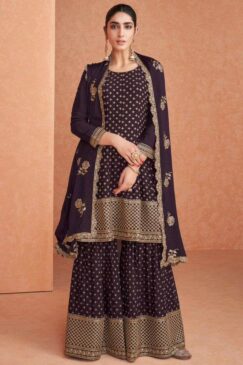 Dark Wine Faux Georgette Sharara Suit
