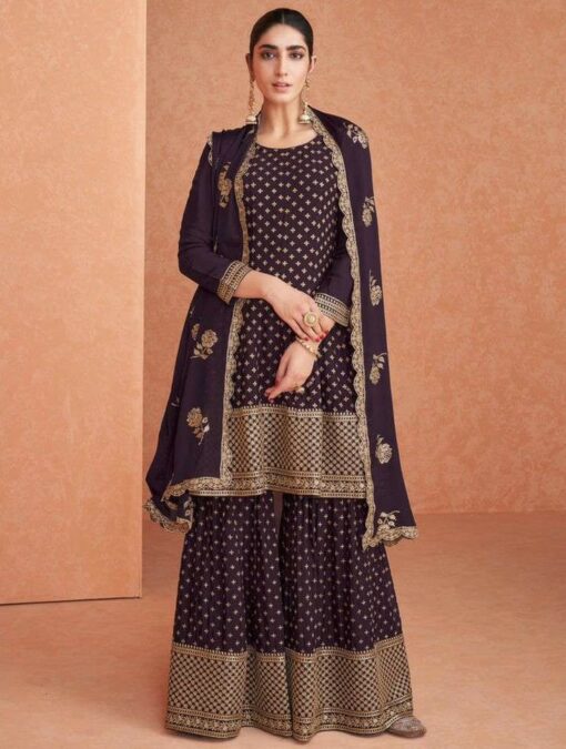 Dark Wine Faux Georgette Sharara Suit