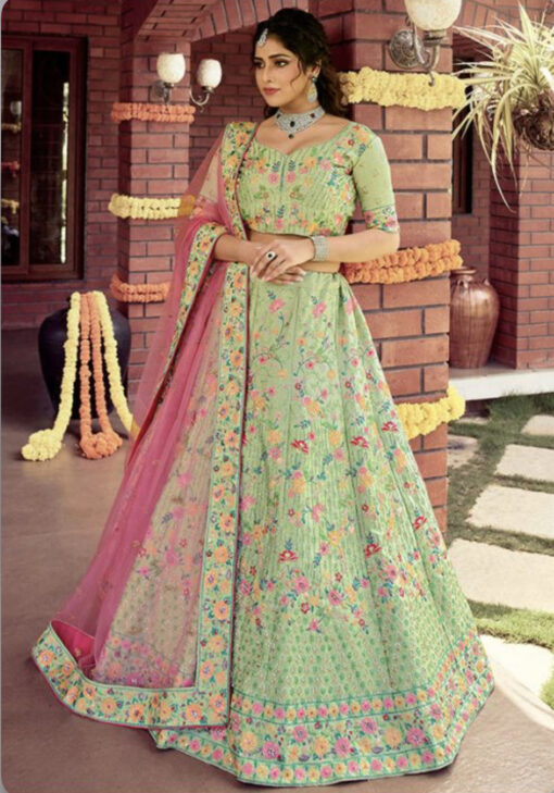 Green Organza Party Wear Lehenga Choli