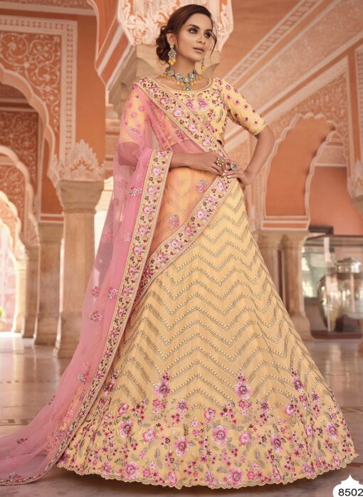 Yellow Floral Heavy Bridal Lehenga Choli