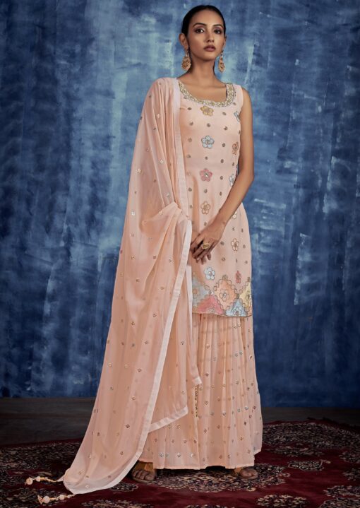 Peach Embroidered Sharara Suit
