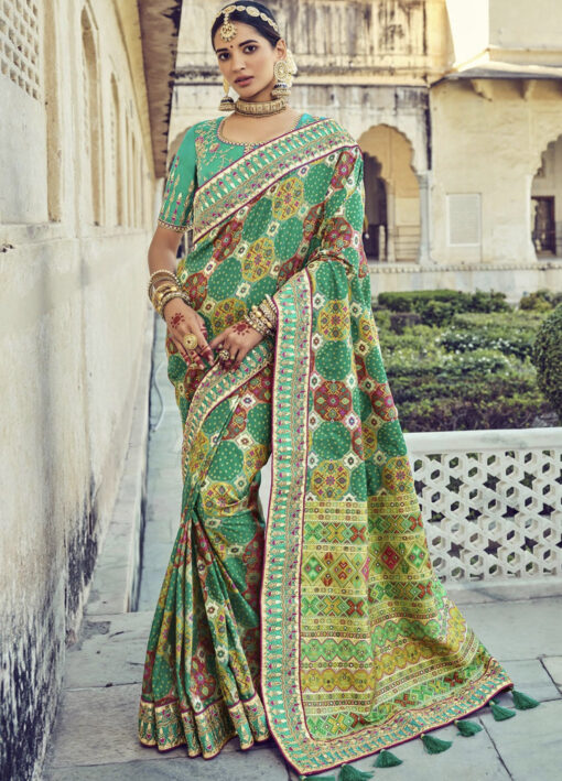 Green Heavy Patola Silk Embroidered Saree