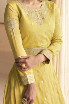 Alternative view of Yellow Silk Embroidered Anarkali Suit