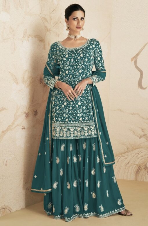 Turquoise Georgette Gharara Suit