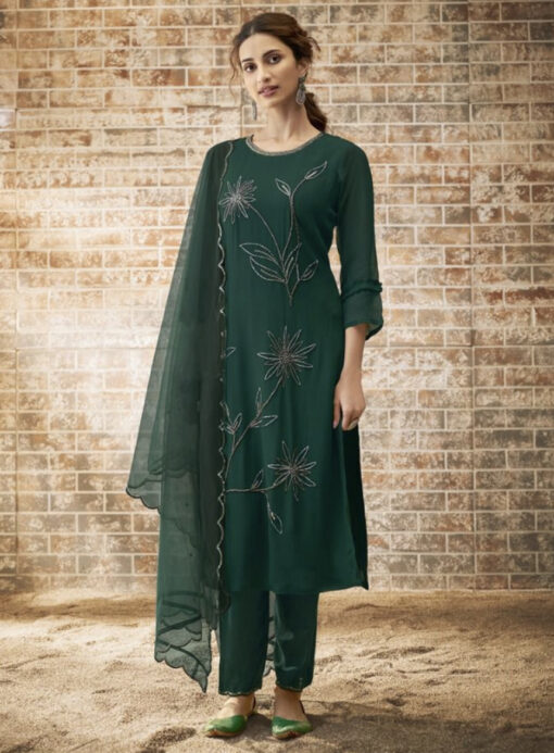 Green Heavy Georgette Handwork Salwar Suit