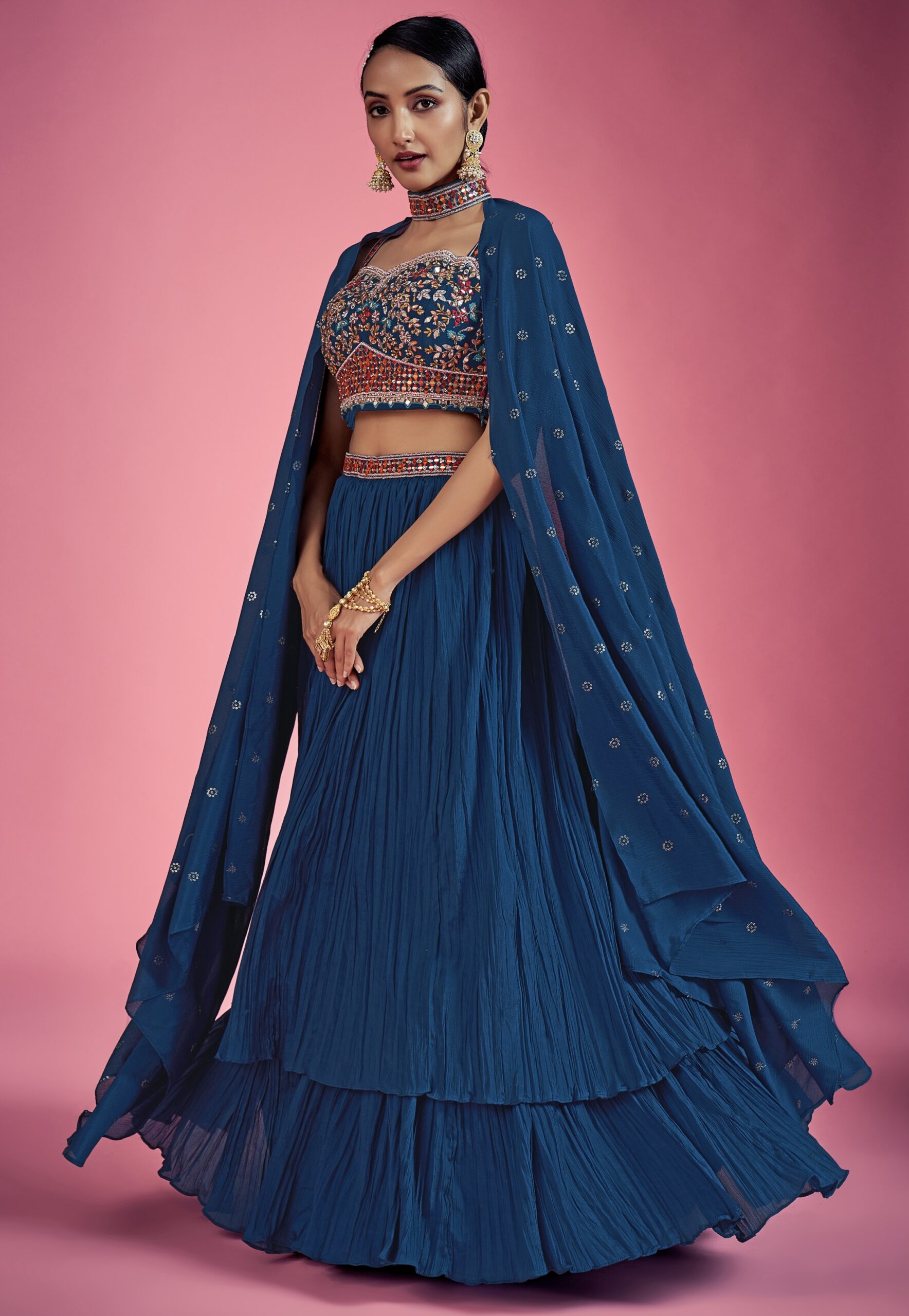 Navy Blue Embroidered Party Wear Lehenga Choli - Lehengas Designer ...