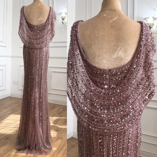 Althea White Crystal Beaded Evening Gown