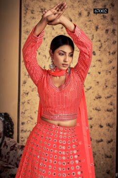 Alternative view of Neon Peach Art Silk Embroidered Lehenga Choli