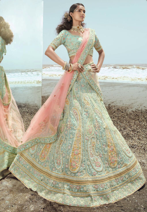 Turquoise Heavy Bridal Lehenga Choli