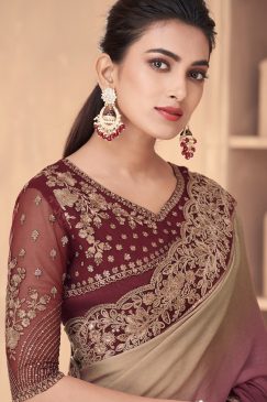 Alternative view of Shaded Pink Embroidered Border Party Wear Saree