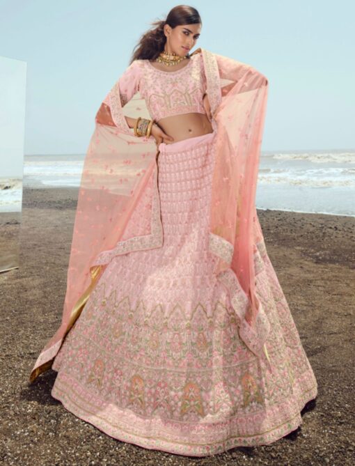 Pink Georgette Heavy Bridal Lehenga Choli