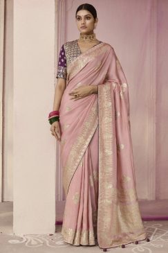 Pink Embroidered Wedding Saree