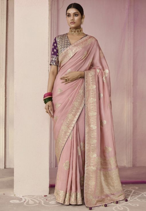 Pink Embroidered Wedding Saree