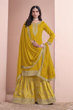 Alternative view of Yellow Color Partywear Plazo Suit In Silk Fabric Wedding Function