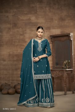 Alternative view of Morpitch Color Beautiful Partywear Dress in Chinon Silk Fabric