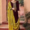 Burgundy Velvet Embroidered Party Wear Palazzo Suit