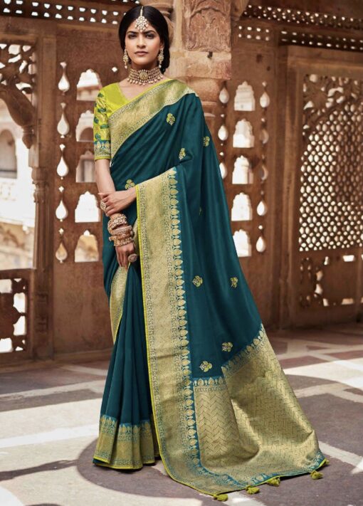 Teal Fancy Silk Wedding Saree