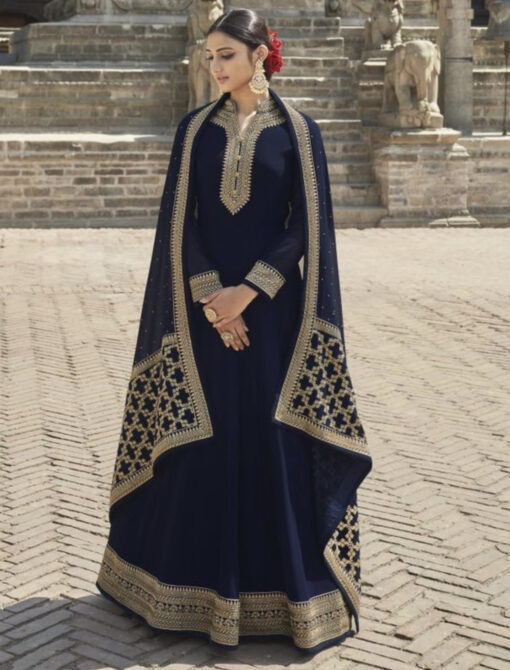 Blue Embroidered Floor Length Anarkali Suit