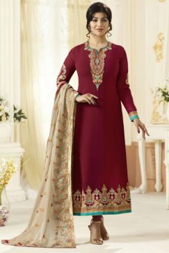Ayesha Takia Maroon Georgette Straight Suit