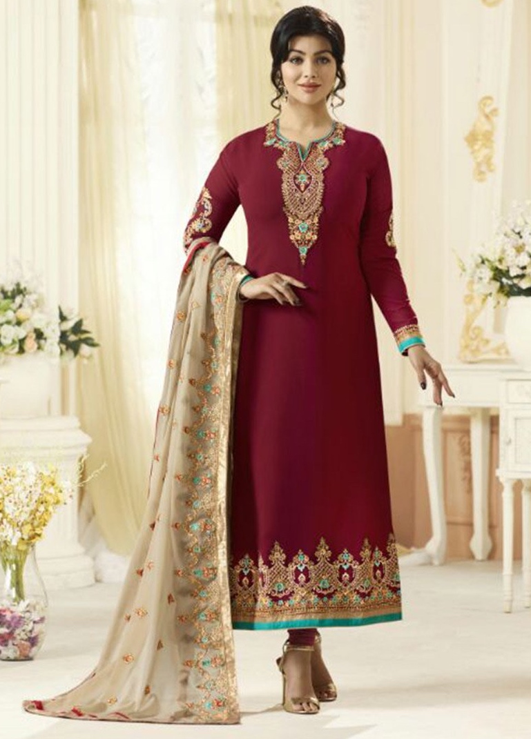 Ayesha Takia Maroon Georgette Straight Suit