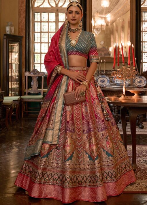 Multicolour Royal Rajwadi Silk Embroidered Lehenga Choli