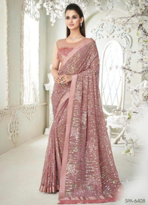 Mauve Fancy Saree With Fringe Detail