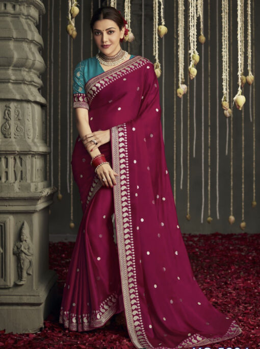 Magenta Silk Embroidered Sangeet Saree