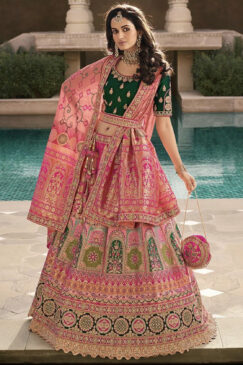 Pink Banarasi Silk Bridal Lehenga Choli