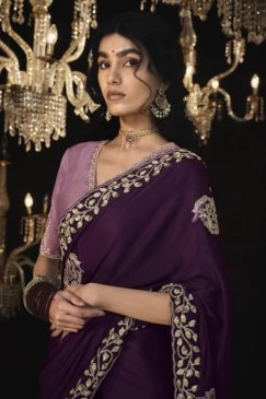 Alternative view of Wine Fancy Embroidered Wedding Saree