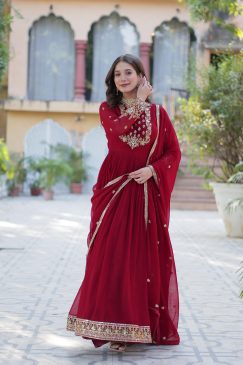 Alternative view of These Stunning Outfit Made From Faux Blooming And Sequins Embroidered Work in Maroon Color