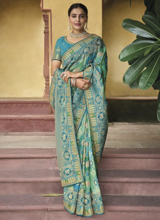 Blue Dola Silk Embroidered Wedding Saree