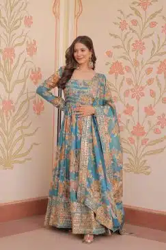 Designer Readymade Gown-Dupatta Collections in Silk Fabric