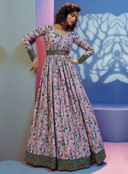 Lavender Floral & Sequin Anarkali Gown