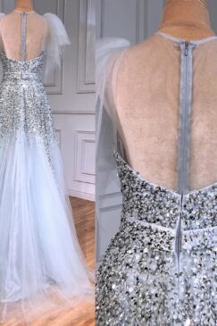 Alternative view of Sequin Embellished Grey Evening Dress With Detachable Sleeves