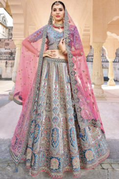 Grey Silk Bridal Lehenga Choli