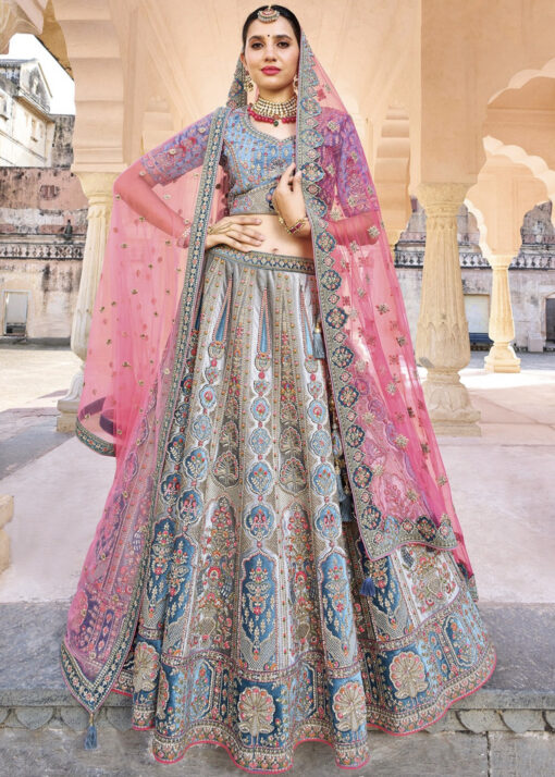 Grey Silk Bridal Lehenga Choli