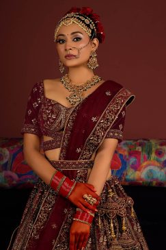 Alternative view of Royal Maroon Velvet Embroidered Bridal Lehenga Choli