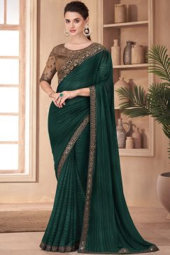 Green Embroidered Border Party Wear Saree