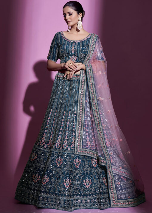 Teal Embroidered Bridal Lehenga Choli