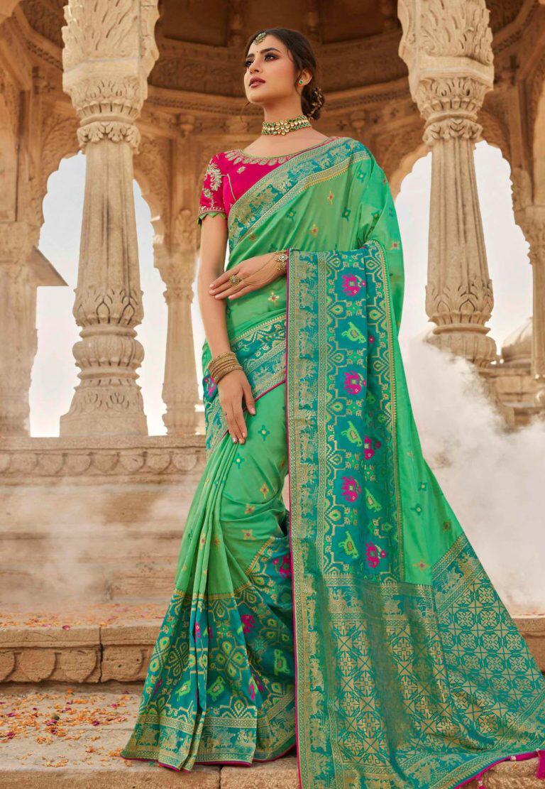 Sea Green Pure Silk Wedding Saree - Sarees Designer Collection
