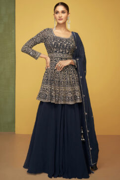 Blue Embroidered Skirt Style Suit