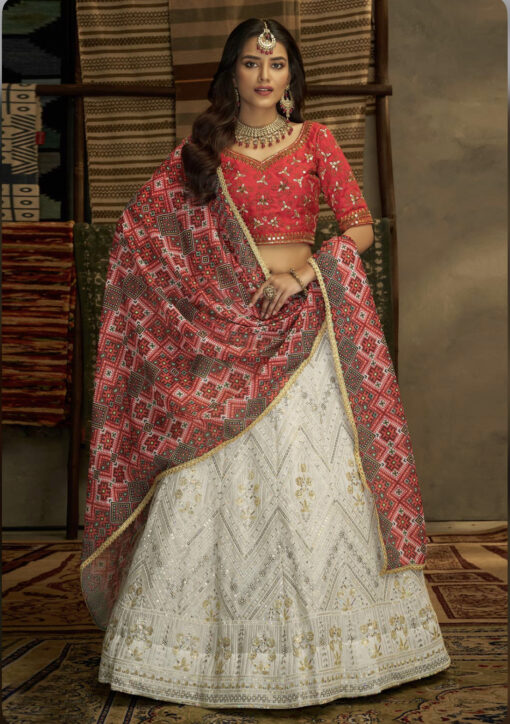 Euphoria White & Pink Georgette Lehenga Choli