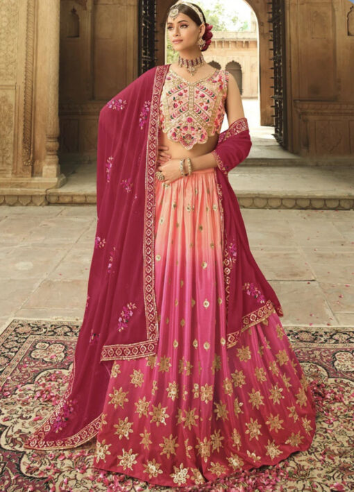 Peachy Pink Silk Lehenga Choli