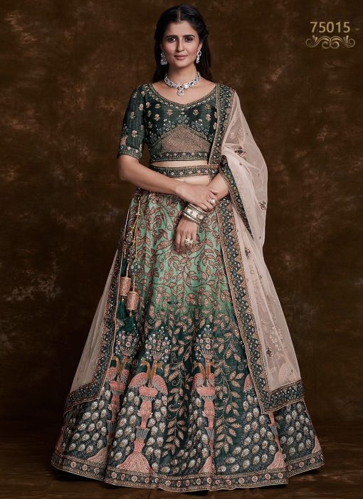 Green Heavy Embroidered Bridal Lehenga Choli