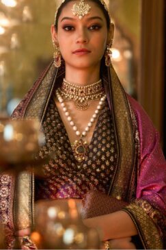 Alternative view of Purple Royal Rajwadi Silk Embroidered Lehenga Choli